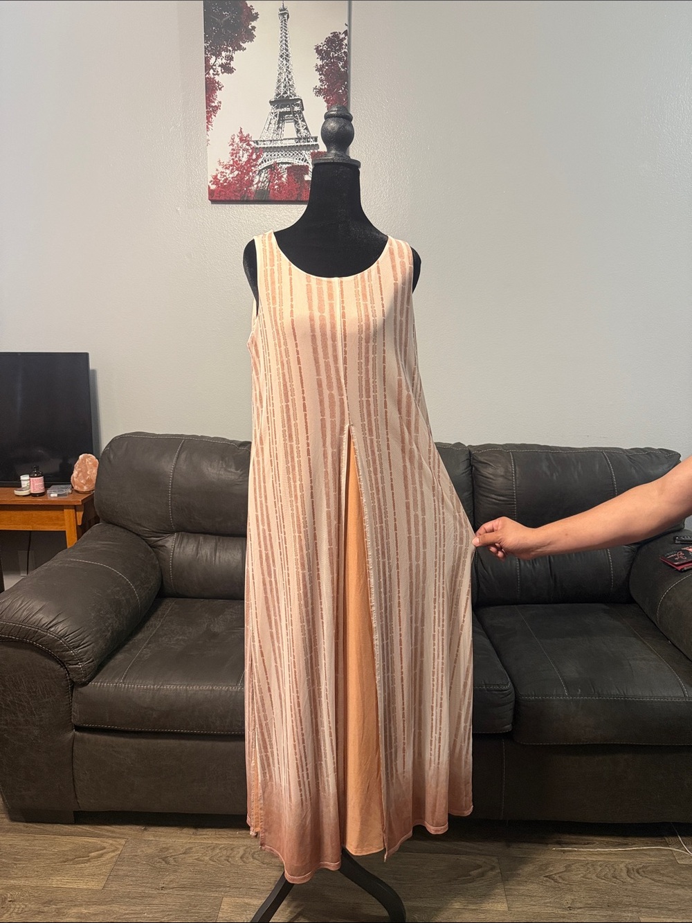 MarlaWynne Blush Peach Striped Sleeveless Maxi Dress